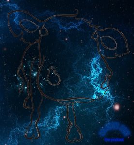 Galactic gazes sweetly at you, while gorgeous, swirling galaxies and universes move in and around her being