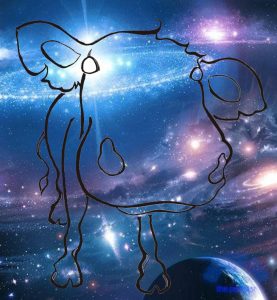 Galactic gazes sweetly at you, while gorgeous, swirling galaxies and universes move in and around her being.